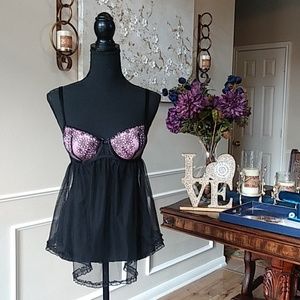 Victoria's Secret Sexy Little Things Pink And Black Babydoll Nightie. Size 36B
